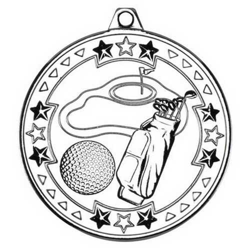 Golf 'Tri Star' Medal - Silver 2" Thumbnail