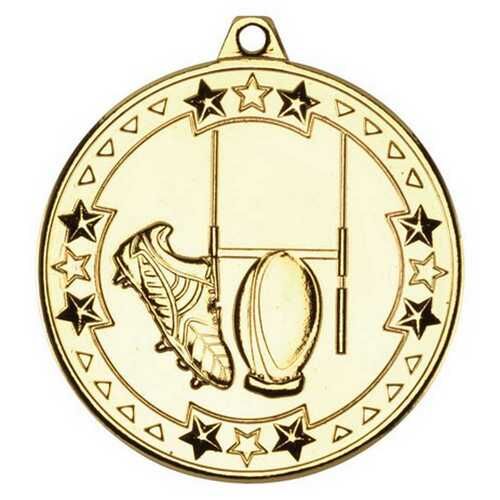 Rugby 'Tri Star' Medal - Gold 2" Thumbnail