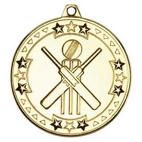Cricket 'Tri Star' Medal - Gold 2" Thumbnail