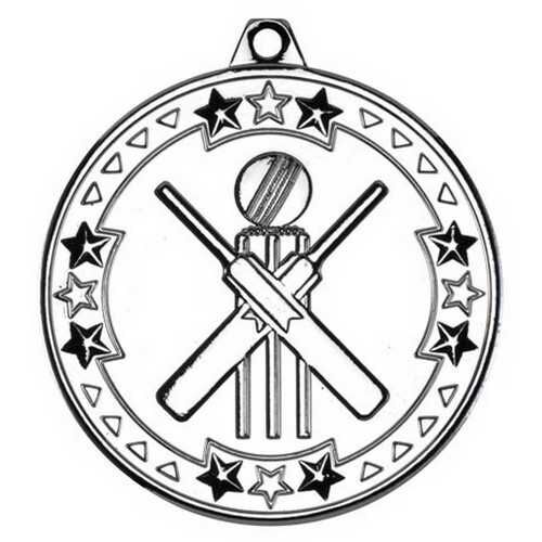 Cricket 'Tri Star' Medal - Silver 2" Thumbnail