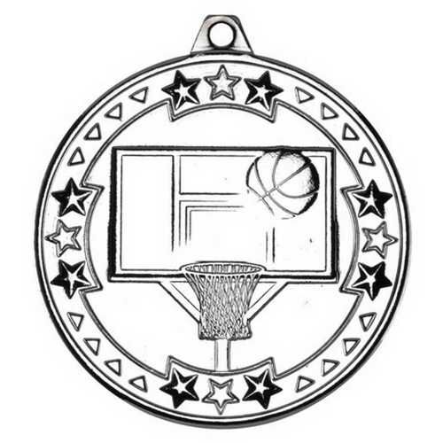 Basketball 'Tri Star' Medal - Silver 2" Thumbnail