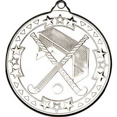 Hockey 'Tri Star' Medal - Silver 2" Thumbnail