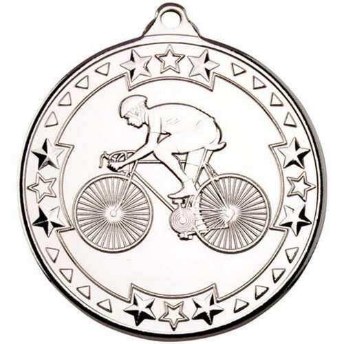 Cycling 'Tri Star' Medal - Silver 2" Thumbnail