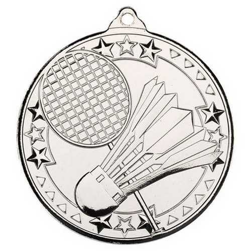 Badminton 'Tri Star' Medal - Silver 2" Thumbnail
