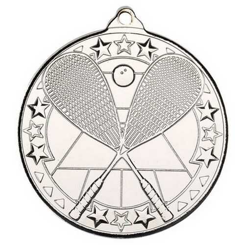 Squash 'Tri Star' Medal - Silver 2" Thumbnail