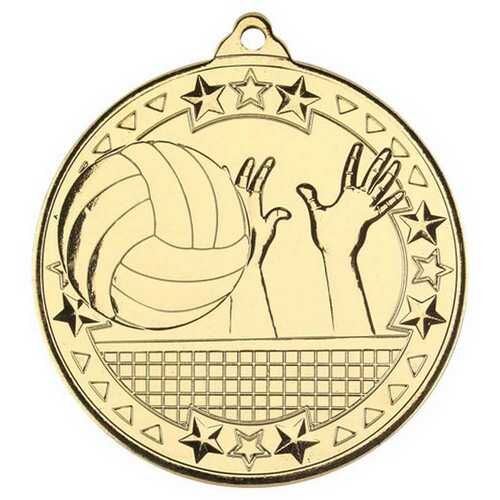 Volleyball 'Tri Star' Medal - Gold 2" Thumbnail
