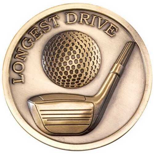 Golf Medallion Antique Gold - Longest Drive  2.75" Thumbnail