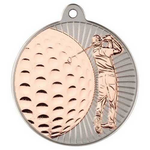 Golf 'Two Colour' Medal - Matt Silver/Bronze 2" Thumbnail