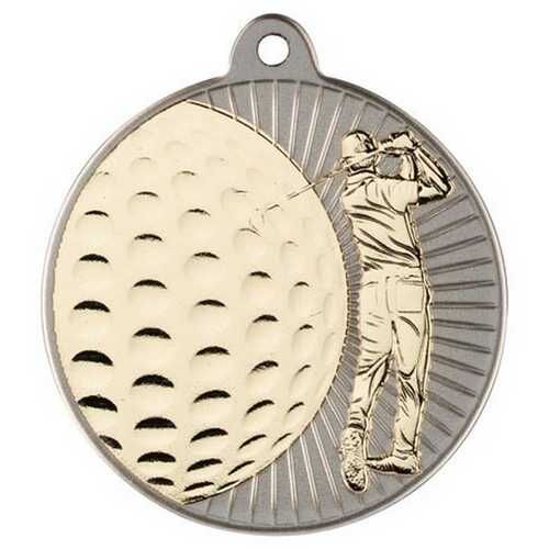 Golf 'Two Colour' Medal - Matt Silver/Gold 2" Thumbnail