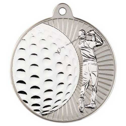 Golf 'Two Colour' Medal - Matt Silver/Silver 2" Thumbnail