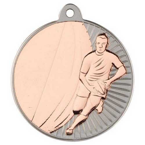 Rugby 'Two Colour' Medal - Matt Silver/Bronze 2" Thumbnail