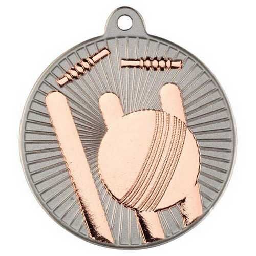 Cricket 'Two Colour' Medal - Matt Silver/Bronze 2" Thumbnail