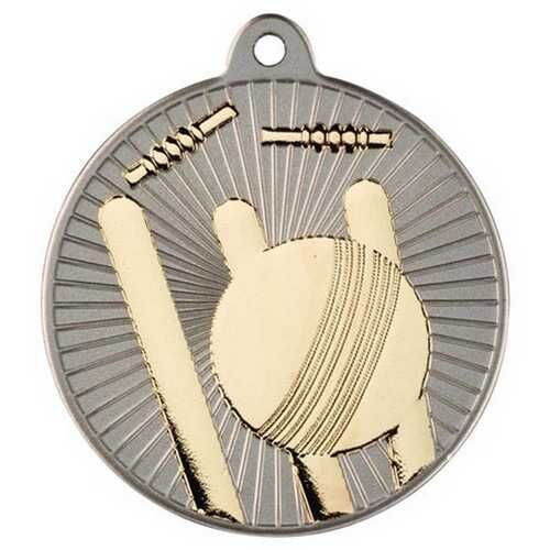 Cricket 'Two Colour' Medal - Matt Silver/Gold 2" Thumbnail