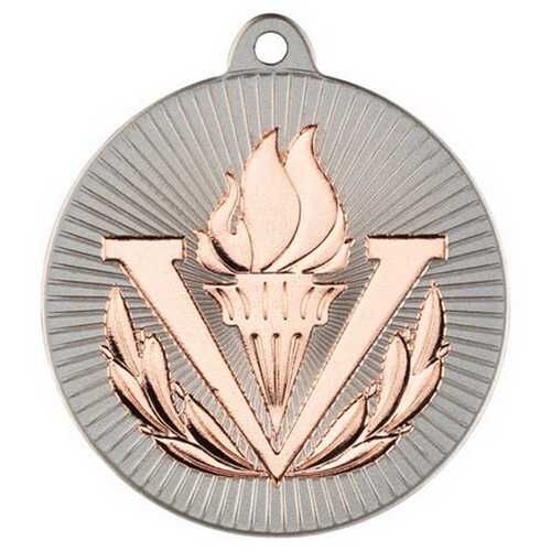 Victory Torch 'Two Colour' Medal - Matt Silver/Bronze 2" Thumbnail