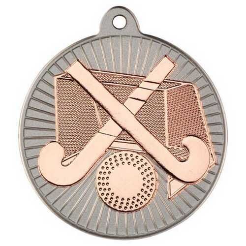 Hockey 'Two Colour' Medal - Matt Silver/Bronze 2" Thumbnail