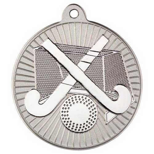 Hockey 'Two Colour' Medal - Matt Silver/Silver 2" Thumbnail