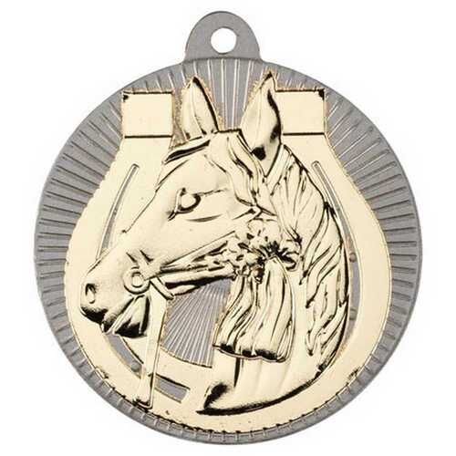 Horse 'Two Colour' Medal - Matt Silver/Gold 2" Thumbnail