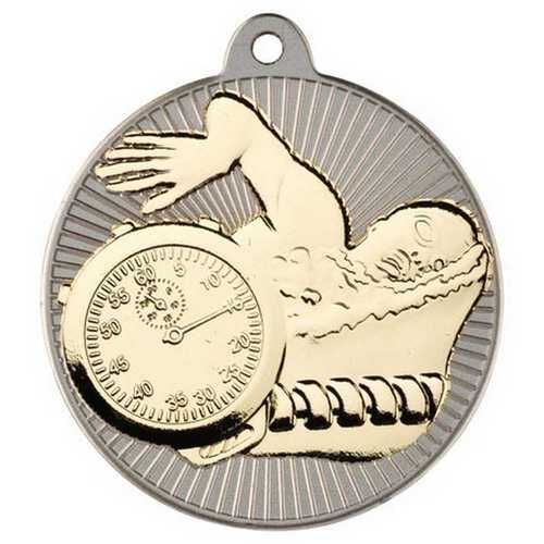 Swimming 'Two Colour' Medal - Matt Silver/Gold 2" Thumbnail