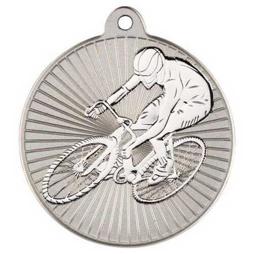 Cycling 'Two Colour' Medal - Matt Silver/Silver 2" Thumbnail