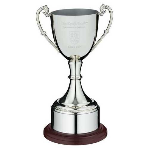 Nickel Plated Cup On Round Plinth With Band - 12.5" Thumbnail