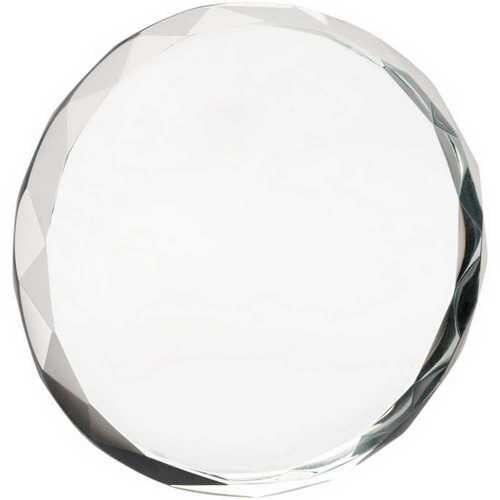 Clear Glass Round Paperweight With Faceted Edge  - 3.25" Thumbnail