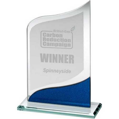 Jade Glass Pointed Plaque With Blue/Silver Detail - 8" Thumbnail