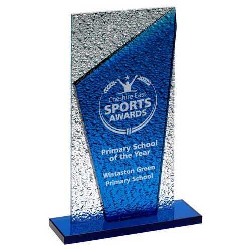 Blue Glass Plaque And Base With Clear Frosted Backdrop - 9" Thumbnail