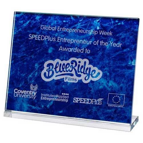 Blue Marble Backed Clear Glass Landscape Plaque - 7.5 X 9.5" Thumbnail