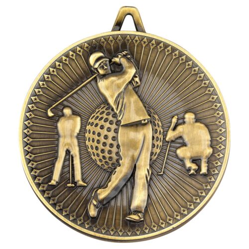 Golf Deluxe Medal - Antique Gold 2.35" Thumbnail