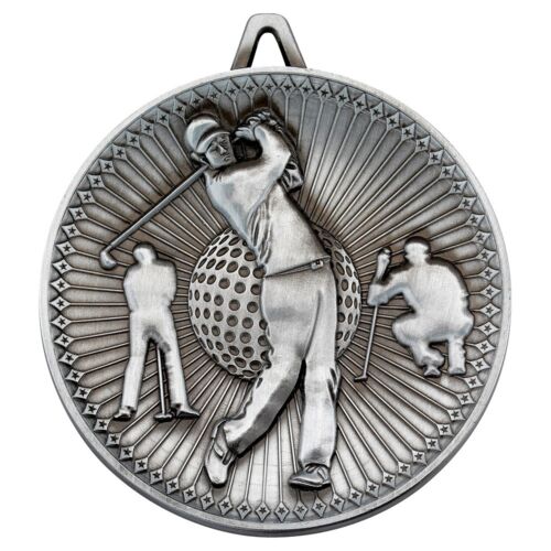 Golf Deluxe Medal - Antique Silver 2.35" Thumbnail