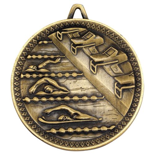 Swimming Deluxe Medal - Antique Gold 2.35" Thumbnail
