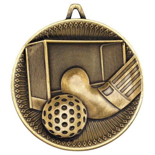 Hockey Deluxe Medal - Antique Gold 2.35" Thumbnail