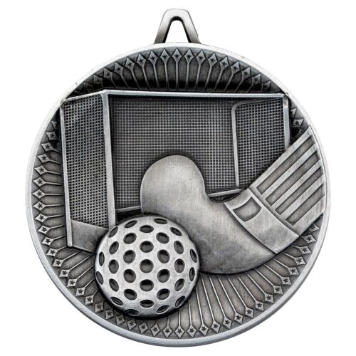 Hockey Deluxe Medal - Antique Silver 2.35" Thumbnail