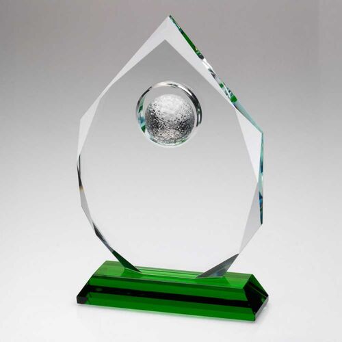 Clear Glass Diamond With Golf Ball On Green Base - 9.5" Thumbnail