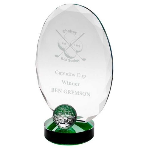 Clear Glass Oval And Golf Ball With Green Highlights - 9.25" Thumbnail