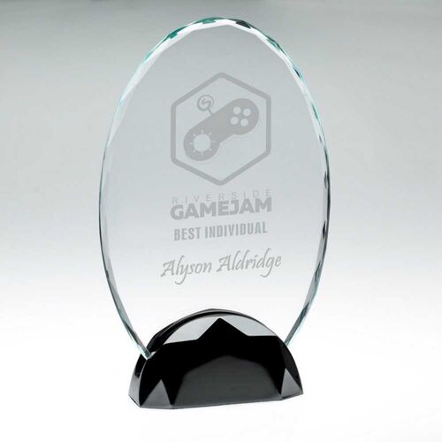 Clear Glass Oval Plaque In Gun Metal Base - 9.5" Thumbnail