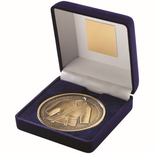 Blue Velvet Box And 70Mm Medallion Martial Arts Trophy - Antique Gold 4" Thumbnail