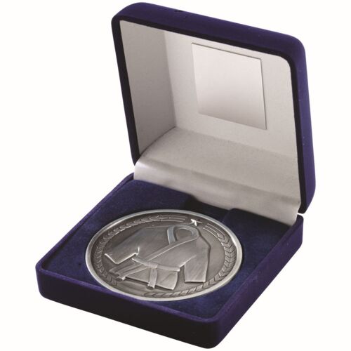 Blue Velvet Box And 70Mm Medallion Martial Arts Trophy - Antique Silver 4" Thumbnail