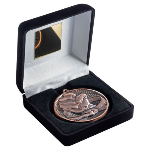 Black Velvet Box And 60Mm Medal Martial Arts Trophy - Bronze 4" Thumbnail