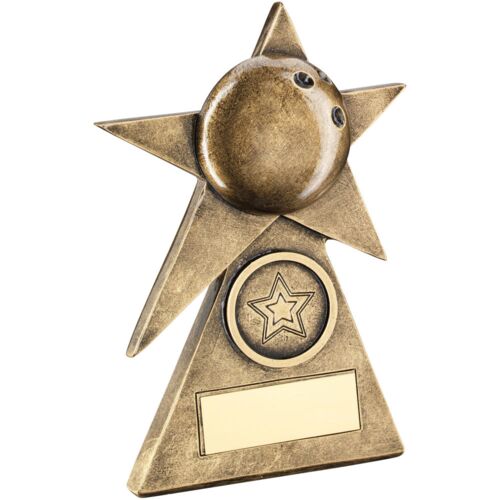 Bronze/Gold Ten Pin Star On Pyramid Base With Plate - 5" Thumbnail