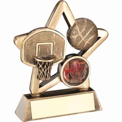 Bronze/Gold Basketball Mini Star With Plate  - 3.75" Thumbnail