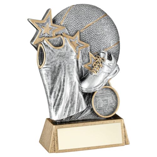 Pew/Gold Basketball With Shoe/Shirt On Brz Base With Plate - 5.25" Thumbnail