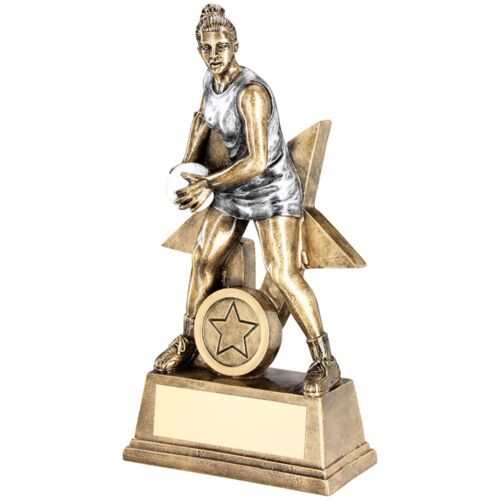 Bronze/Pew/White Female Netball Figure With Star Back With Plate  - 7" Thumbnail