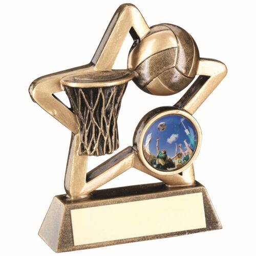 Bronze/Gold Netball Mini Star With Plate -  4.25" Thumbnail