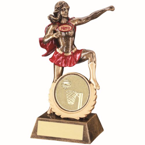 Bronze/Gold/Red Resin Female 'Hero' Award With Netball Insert - 7.5" Thumbnail