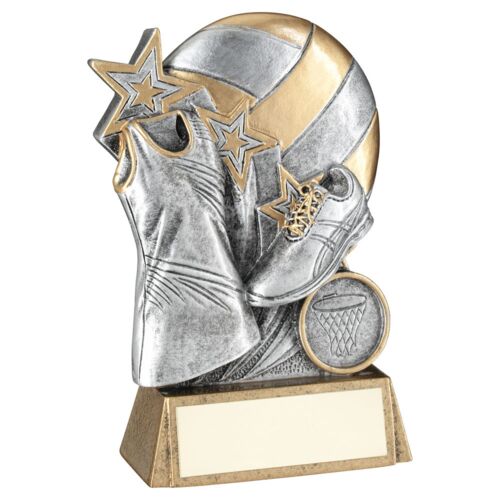 Pew/Gold Netball With Shoe And Dress On Brz Base With Plate - 7.25" Thumbnail