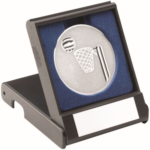 Black Plastic Box With Netball Insert Trophy - Silver 3.5" Thumbnail
