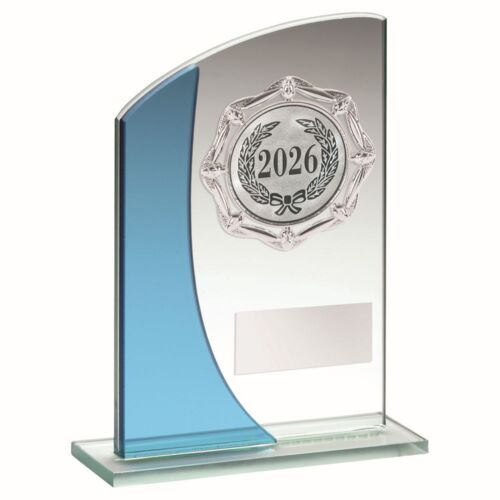 Jade/Blue Glass Plaque With Silver Trim Trophy - 7" Thumbnail