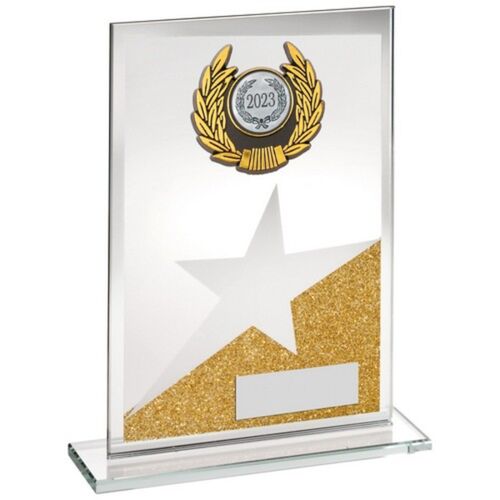 Jade/Gold/Silv Glass Plaque With Silv/Blk Trim Trophy - 6.5" Thumbnail