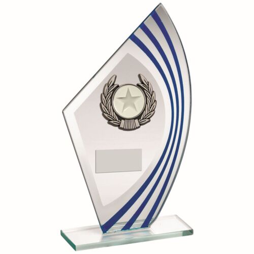 Jade/Blue/Silver Sail Glass With Silv/Blk Wreath Trim Trophy - 9.5" Thumbnail
